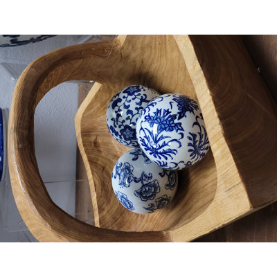 Blue & White Chinoiserie Ceramic Ball (Set Of 3)