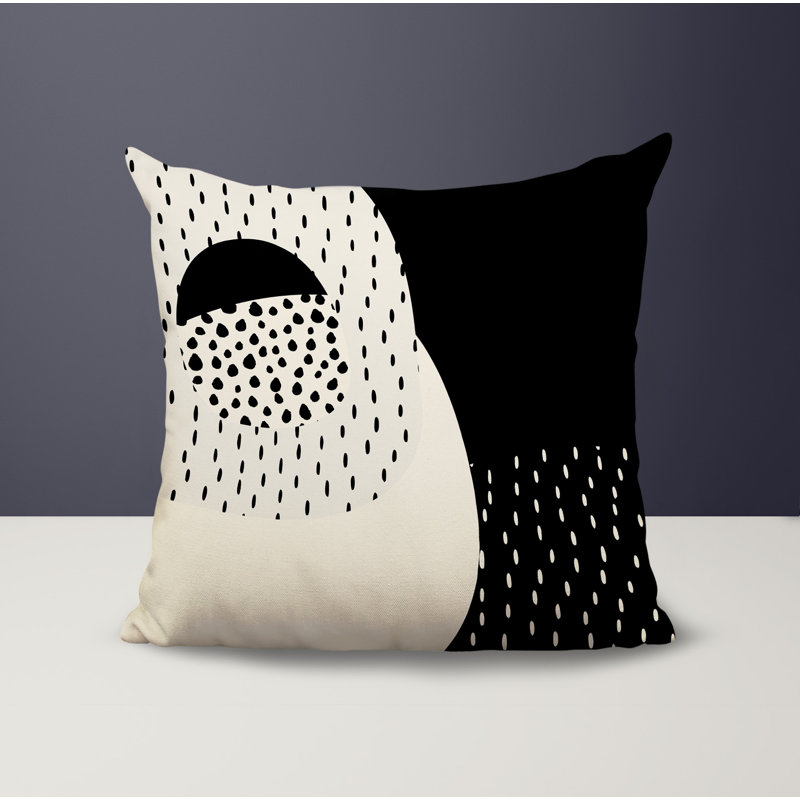 Coussin carré intérieur / extérieur pia, H 19 po x l 19 po, Blanc cassé / noir
