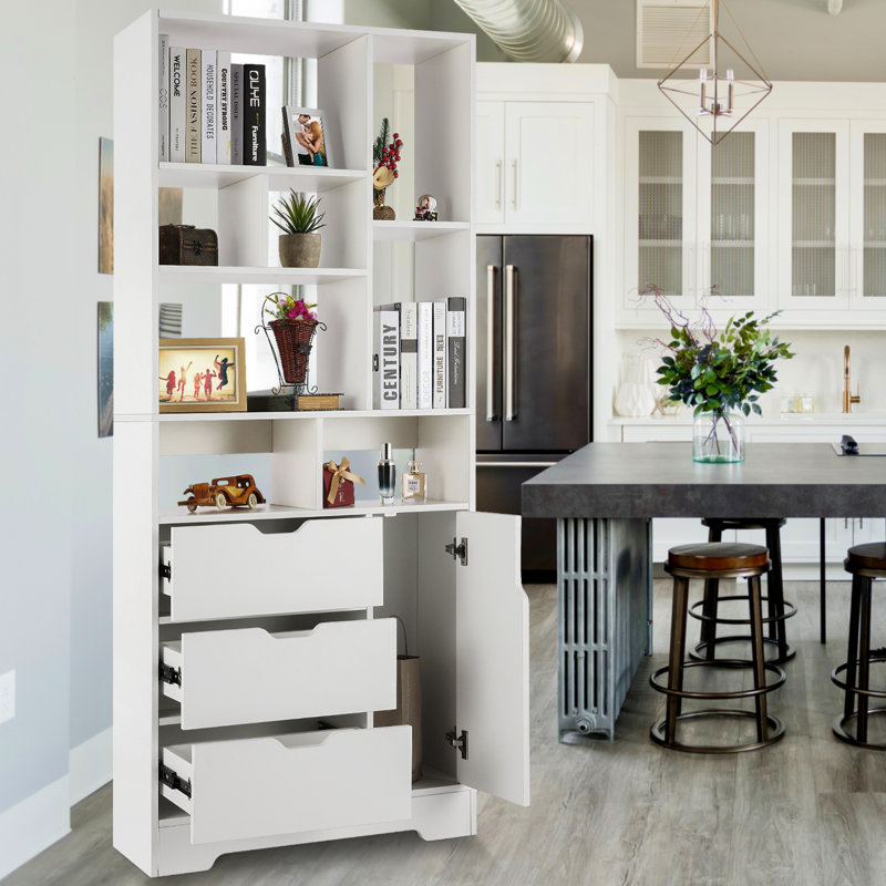 71" H X 29.5" W Storage Bookcase Cube Bookshelf with Display Shelves, Drawers and Doors, White