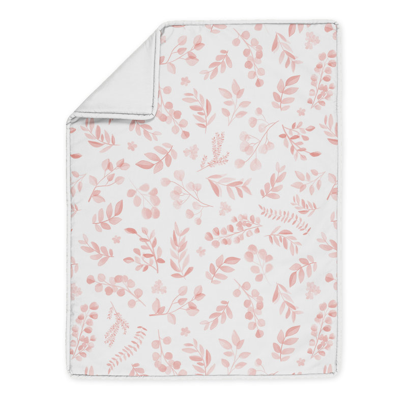 Blush Pink and White Floral Microfiber Toddler Comforter Set
