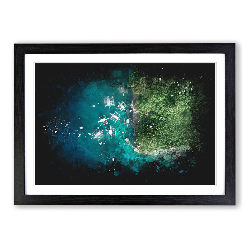 Boats in Cebu Philippines Paint Splash - Picture Frame Graphic Art, 27cm H x 36cm W x 2cm D, Black