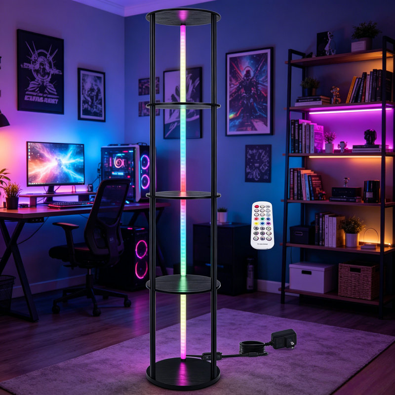 63.6" Floor Lamp With Shelves 5 Tiers Multicolor RGB Led Lamp  App Control Standing Lamp For Living Room Home Deco