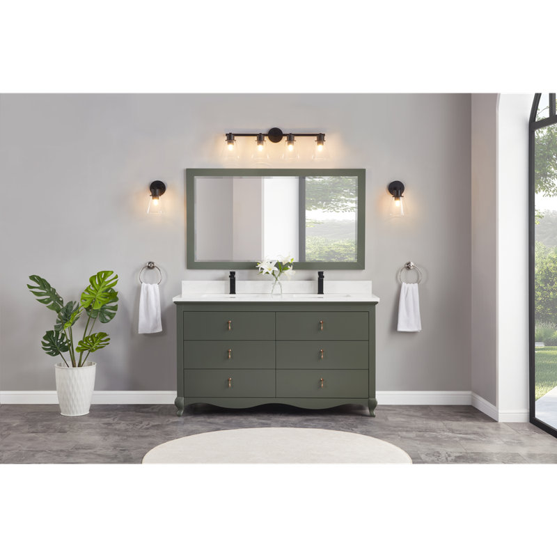 60" Solid Wood Sink Vanity  With 1' Artificial Stone Top, Pewter Green