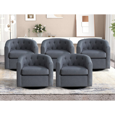 Palopo 28" Wide Modern Linen Upholstered Swivel Tufted Recessed Arms Accent Chair (Set of 5)