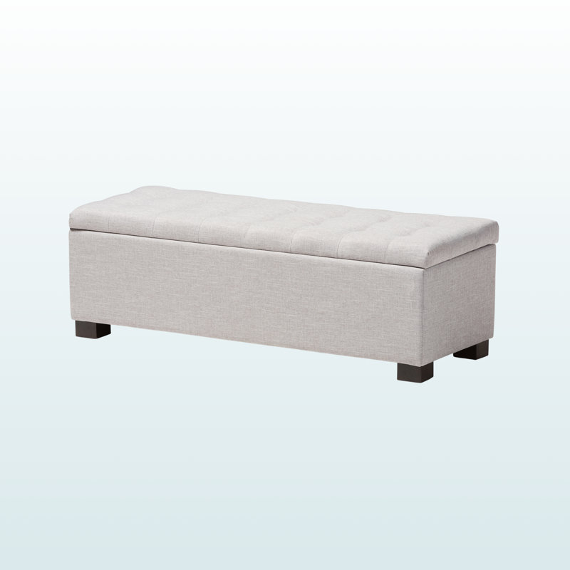 Devlin Upholstered Grid-Tufting Storage Ottoman Bench, Grayish Beige, 15.12" H X 45.81" W X 16.5" D