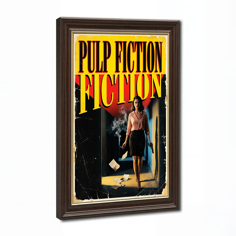 Affiche vintage du film Pulp Fiction avec une femme tenant un pistolet - Toile murale, H 24 po x l 16 po