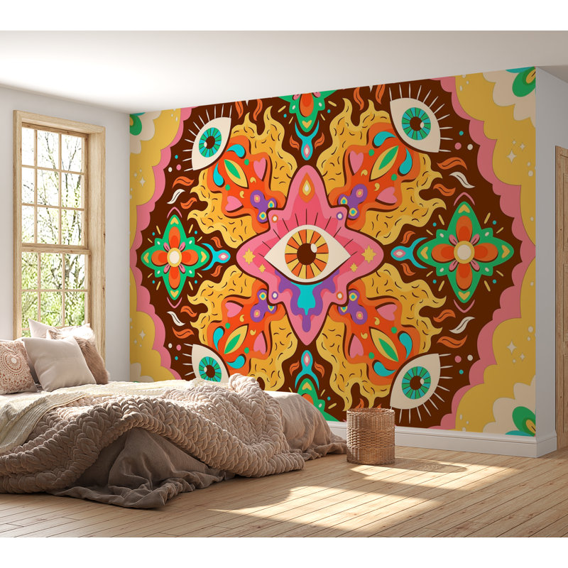 Premium Peel & Stick Wall Mural - Psychedelic Pattern, 120" W x 96" L