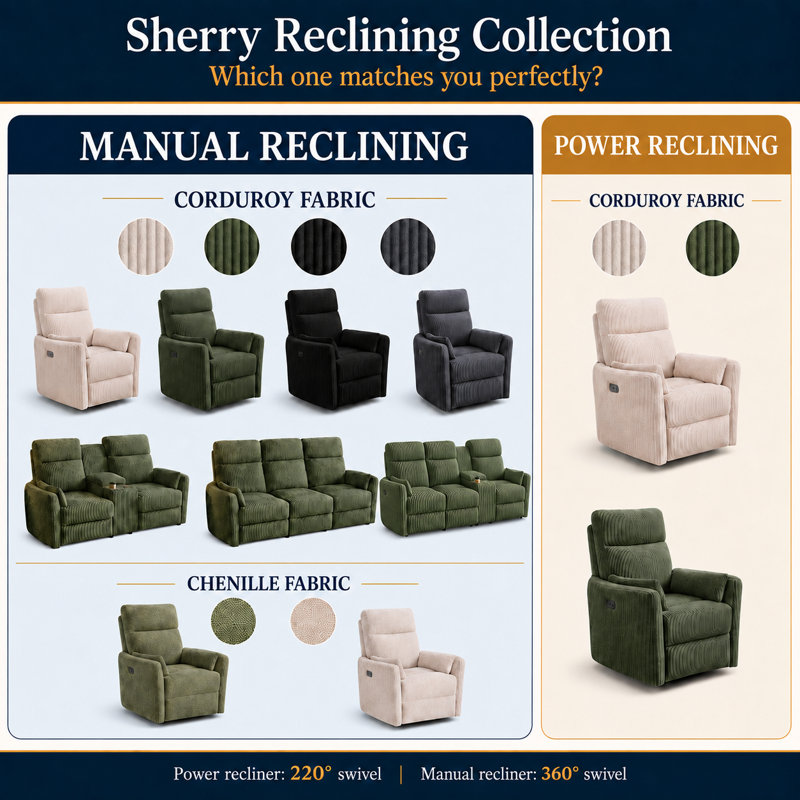  Sherry 34'' Swivel Manual Recliner & Rocker (Set of 2), Effie Black, Manual - Push Button