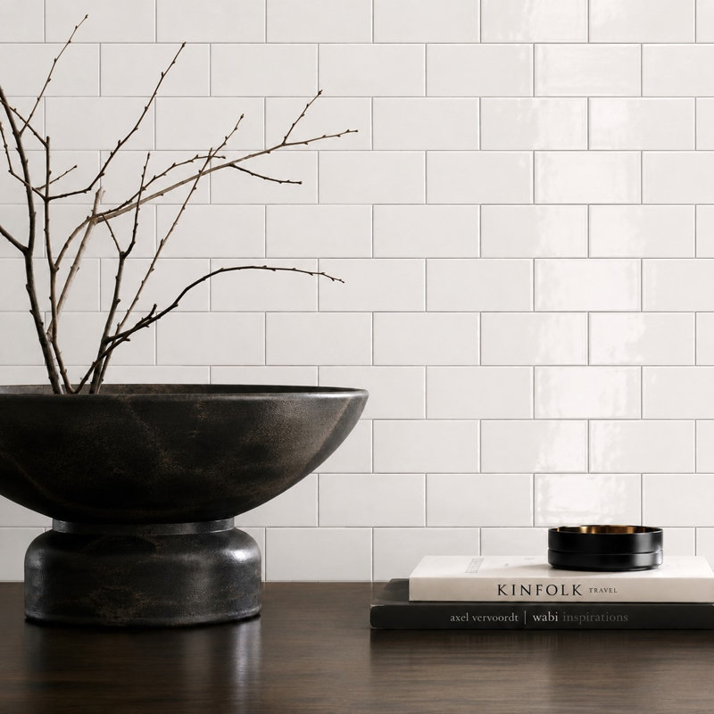 Curvaceous 3" x 6" Ceramic Wall Tile, White