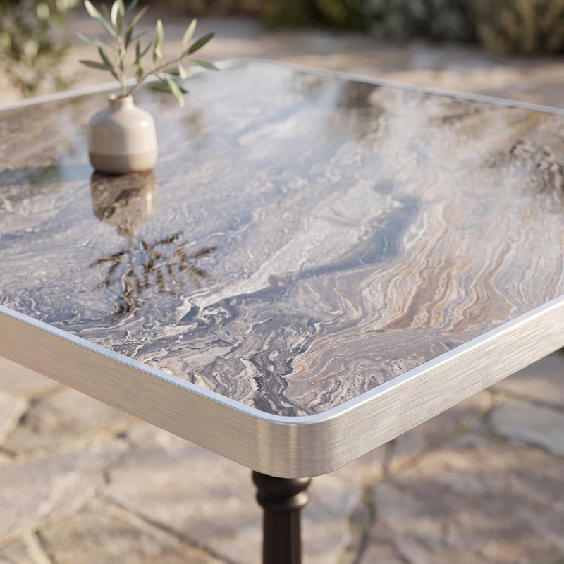 Table bistro de patio 31,5 "carrée avec plateau en pierre frittée et base en fonte, Taupe