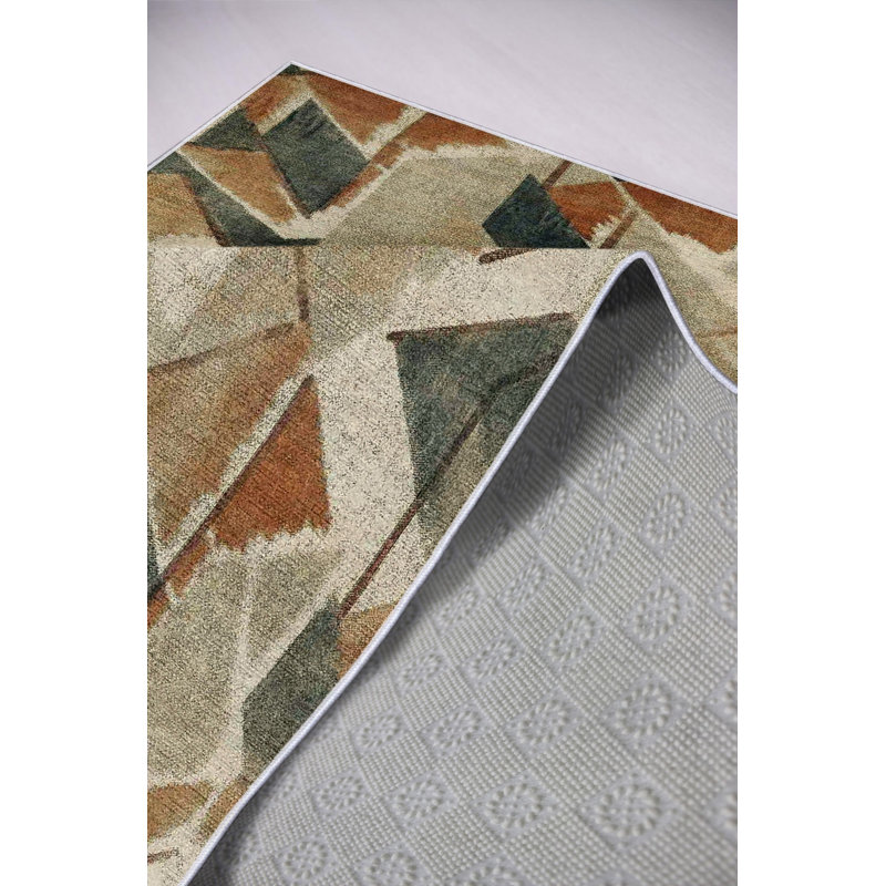 Eco-Friendly Area Rug, 100% Polyester, 70.9 x 110.2 Inches | Antibacterial, Non-Slip PVC Dot Underside, Digital Print | Machine Washable, Brown & Blue Colors, Perfect for Living Room & Bedroom Décor