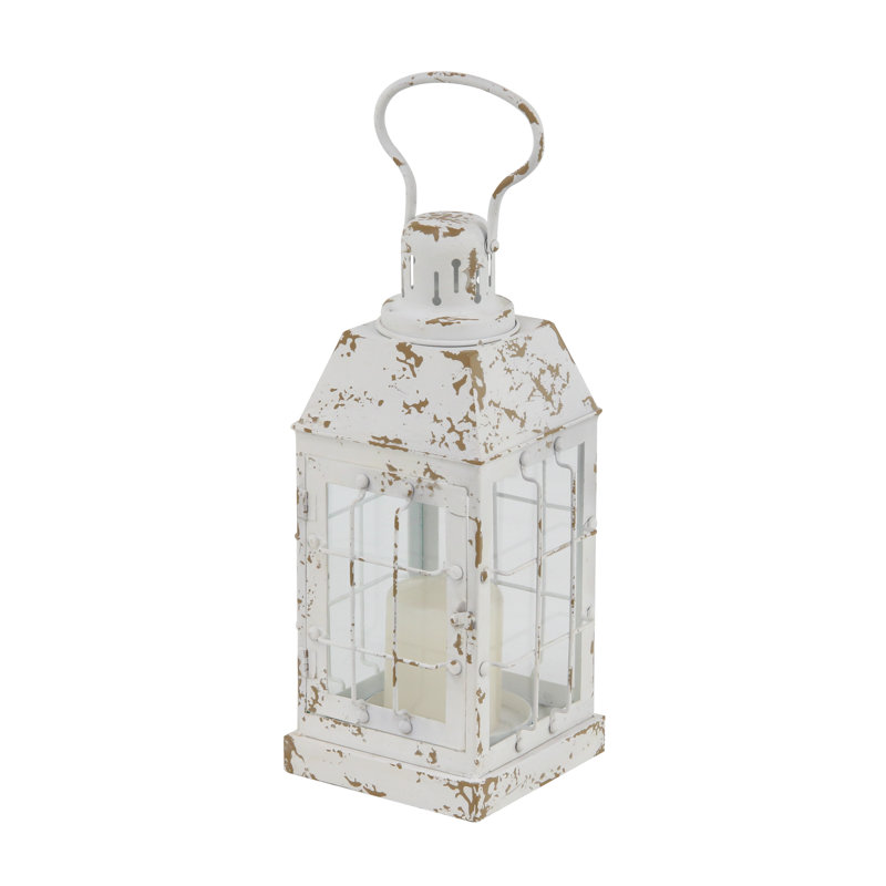 14.0'' H Metal Tabletop Lantern, White