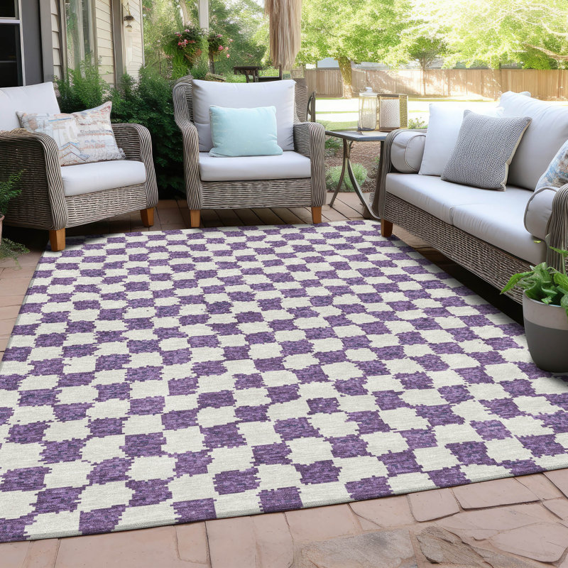Tapis mauve lavable à la machine intérieur / extérieur Xhevrie, Rectangulaire 3 pi x 5 pi