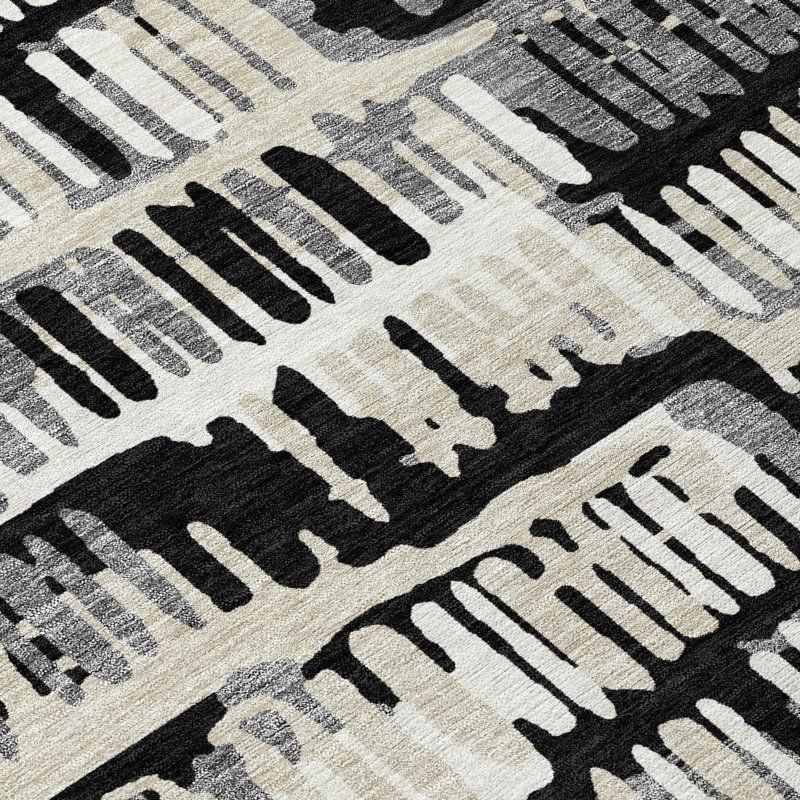 Machine Washable Indoor/Outdoor Chantille ACN2663 Casual Rug, 1'8" x 2'6", Black