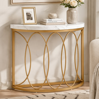 Console en faux marbre, table d'entrée en demi-lune de 109 cm