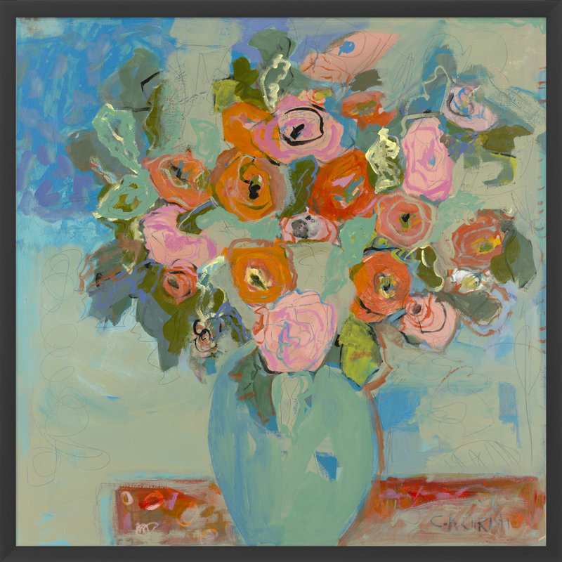 "Vintage Poppy Bouquet 2", ensemble de peintures sur toile encadrées