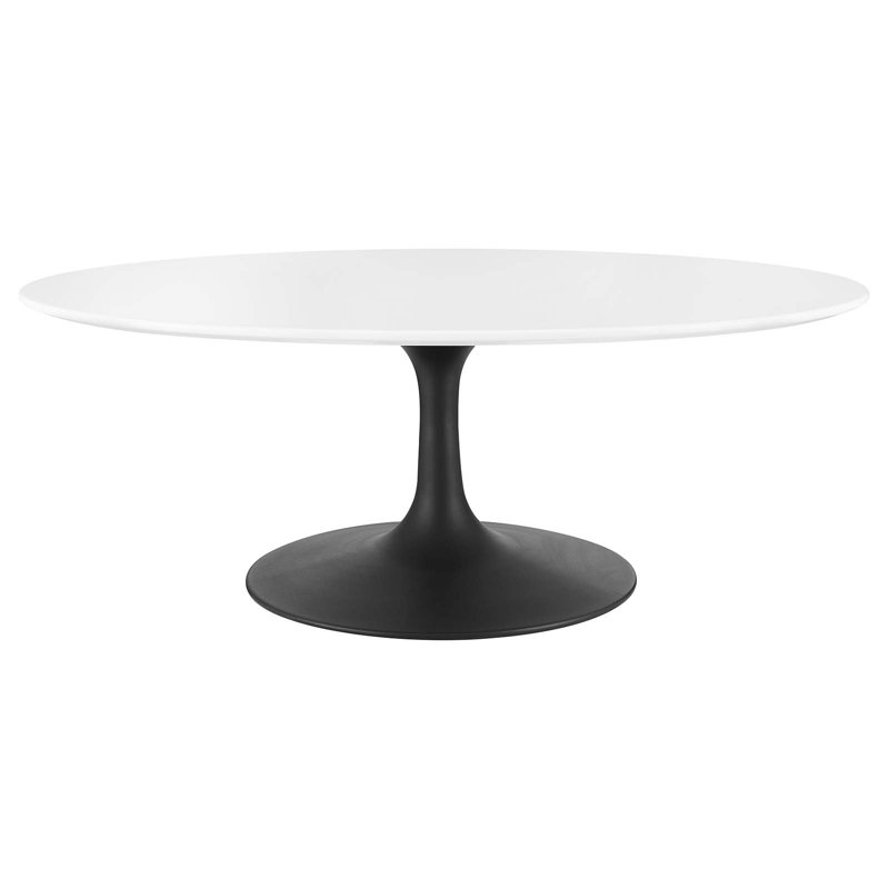 Table basse ovale en forme d'orchidée argentée, Noir, H 15,5 po x L 27,5 po x l 42 po, Blanc