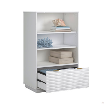 Coastal Bookcase With Lower Drawer, White Finish
