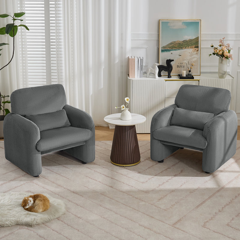Chaises d'appoint rembourrées en velours côtelé avec coussins lombaires, Gris