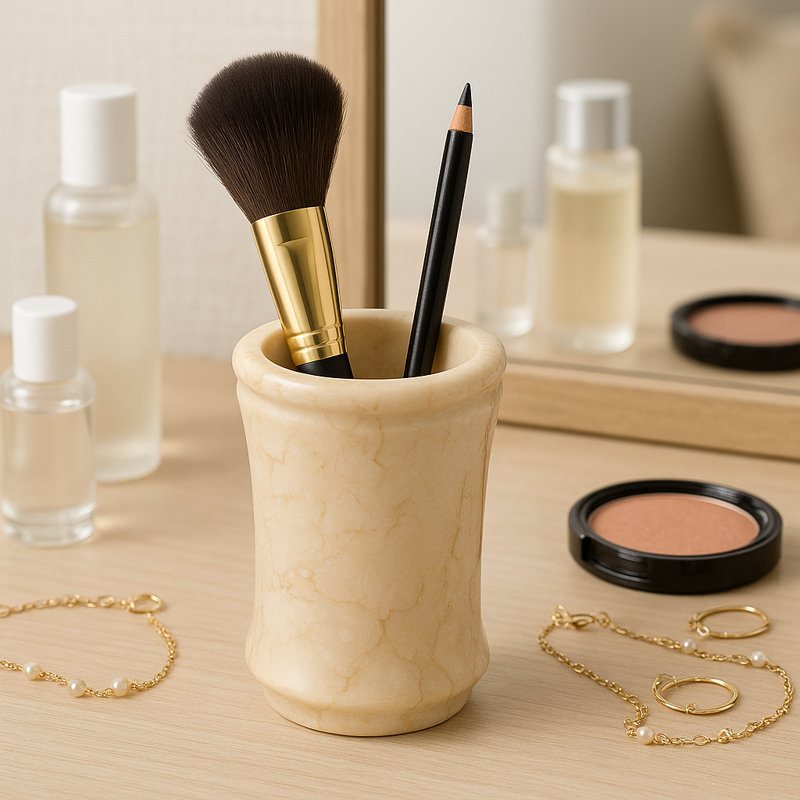 Pardo Fluted Tumbler Handcrafted Natural Java Marble Storage Cup Heavy Duty Multi-Purpose Holder for Toothbrushes, Makeup Brushes Pens and More Elegant Durable
