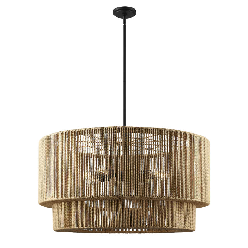 Luminaire suspendu tambour en corde naturelle à 8 lumières Eco - Milos - l 36 po x H 18,75 po, L 36 po x H 18,75 po