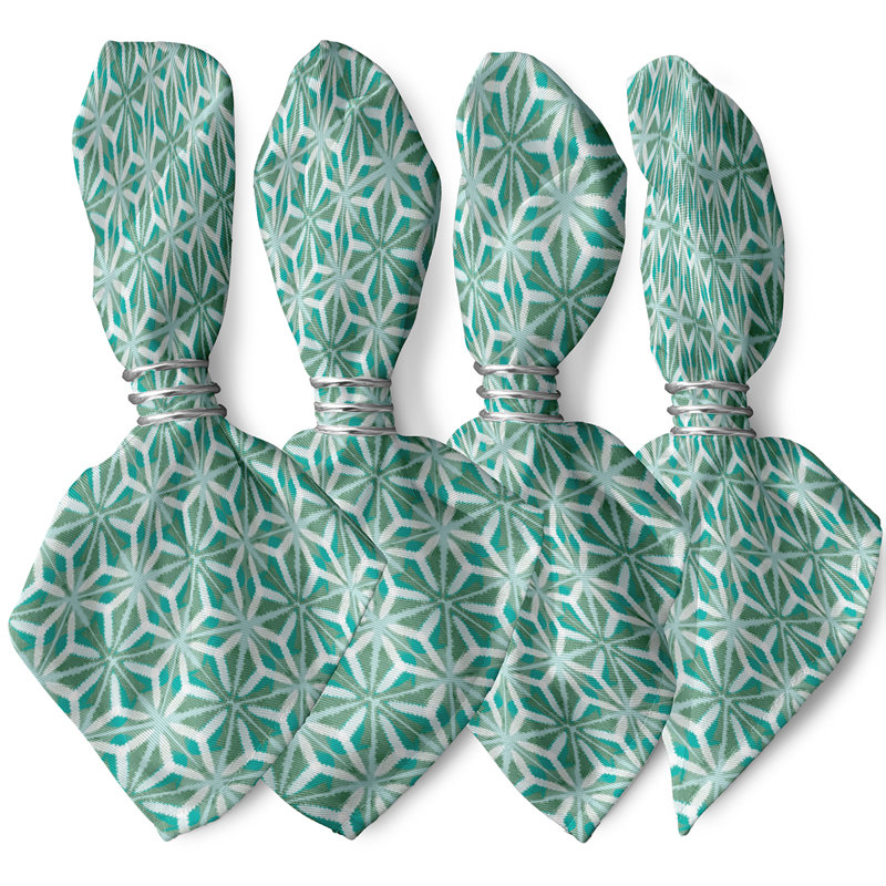 Daedrian Polyester Geometric Square Napkin, Aqua, 18" W x 18" L, Geometric 1 