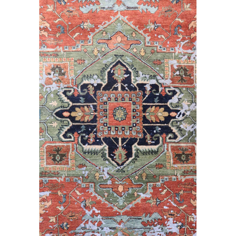 Tapis unique effacé 8 pi 2 po x 10 pi rouge / ivoire / noir