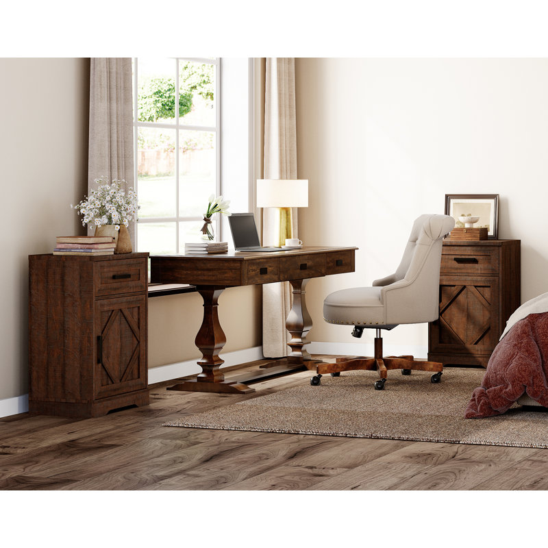Bureau à domicile de 60 pouces de style rétro avec 2 tables d'appoint de style campagnard avec tiroir et porte de grange pour le rangement des documents