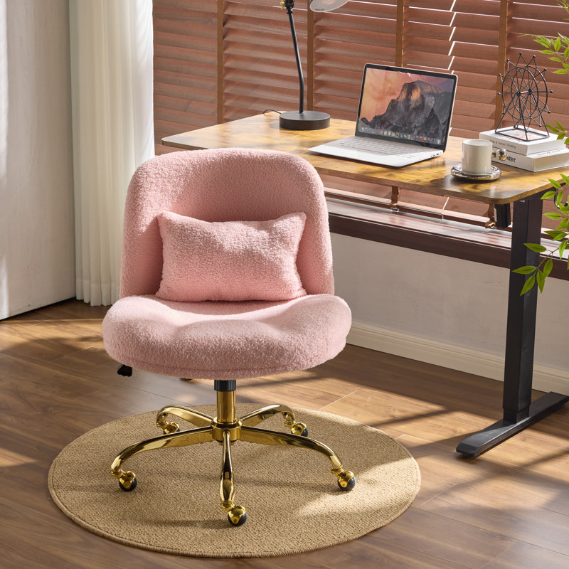 Chaise de bureau en faux sherpa, Rose