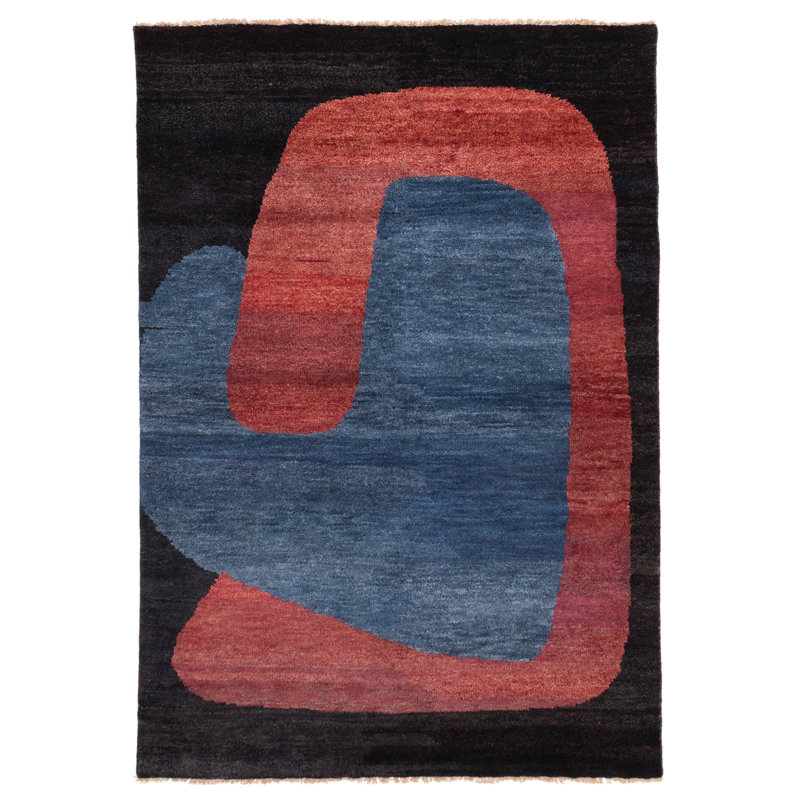 Tapis noir et bleu Peshawar Ziegler 4 pi 10 po x 6 pi 11 po