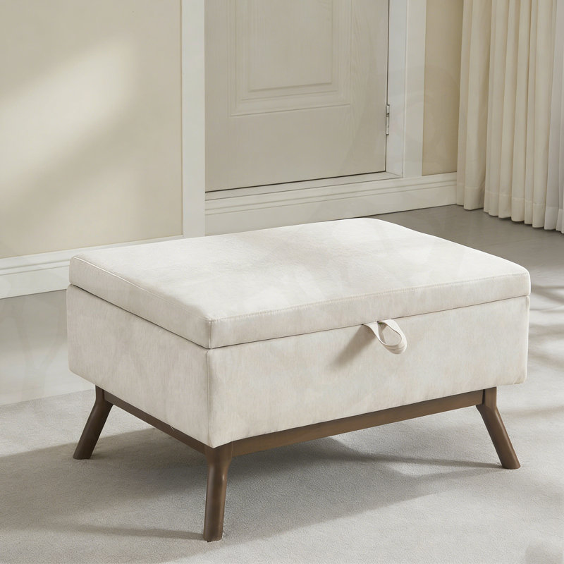 Banc de rangement avec repose-pieds Mid-Century avec table basse relevable et polyvalence., Beige