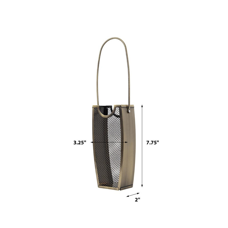 Modern Ember Match Stick Holder | Decorative Mesh Metal Storage Bucket, Caddy, Aged Brass