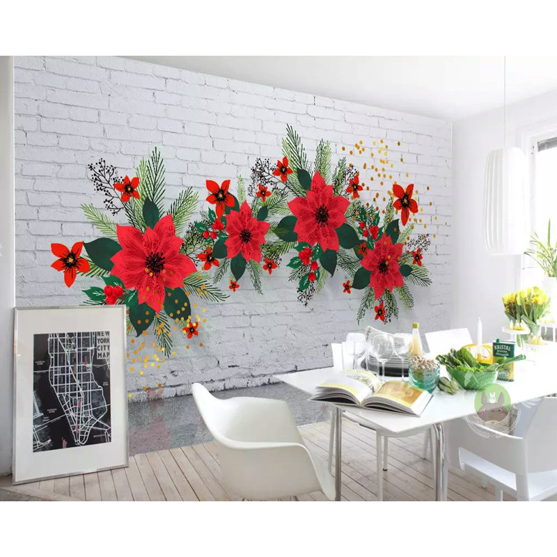 Murale florale poinsettia Eichelberger, L 35 po x l 55 po