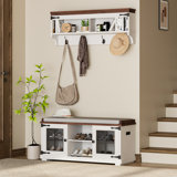 39.76" Wide Hall Tree With Bench And Shoe Storage, Entryway Bench With Soft Seat Cushion, Wall Mount Coat Rack Shoe Bench Set For Hallway