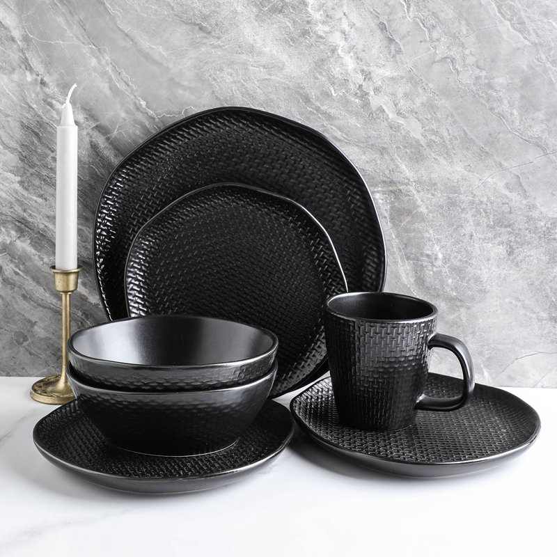 Stone Lain Abigail 16-Piece Dinnerware Set Stoneware, Black