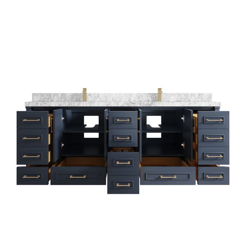 Aberdeen Bathroom Vanity, Carrara Marble, Hale Navy Blue