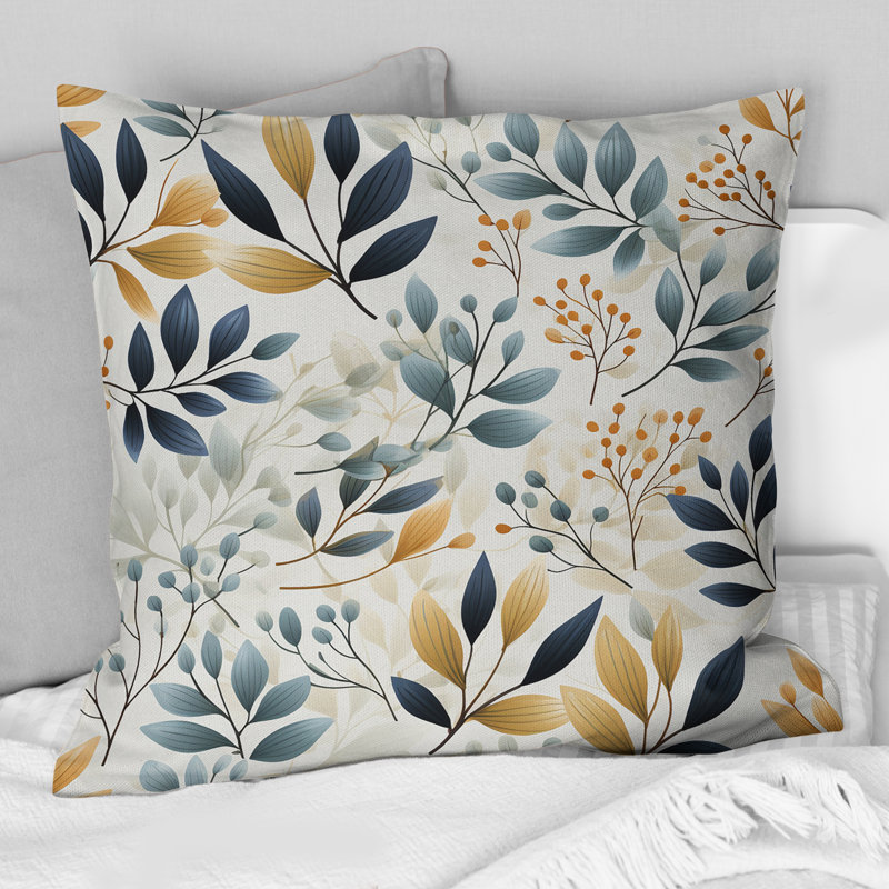 Coussin décoratif imprimé botanique monochrome, 18 po x 18 po