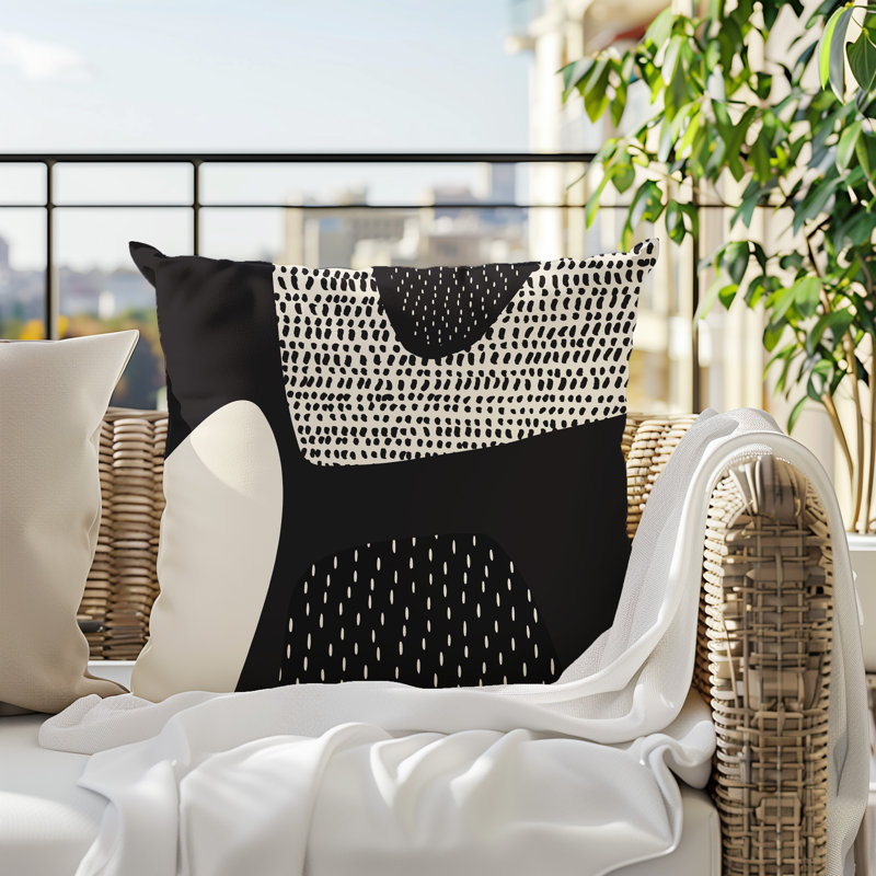 Coussin carré intérieur / extérieur pia, H 15 po x l 15 po, Black/Off-White