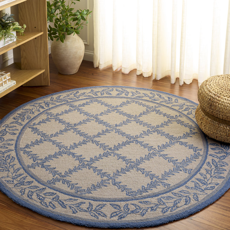 Tapis géométrique en laine crocheté à la main Roseta, Rond 5 pi 6 po