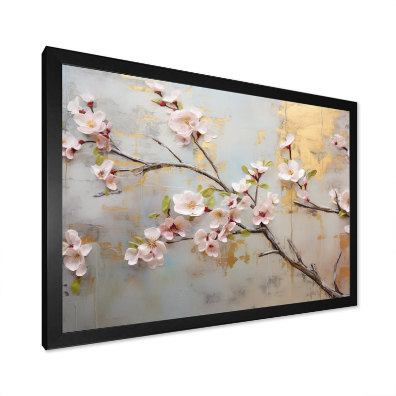 Pommier en fleurs Harmony IV - impression, H 30 po x l 40 po x P 1,5 po, Cadre photo noir