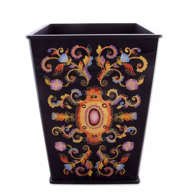 Corbeille ouverte ouverte 1 gallon Albom Elegant Medallion, Noir/orange
