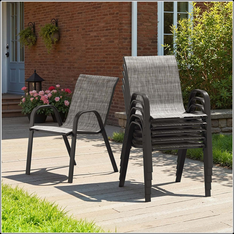 Chaise de salle à manger empilable Textilene d'extérieur avec structure en métal thermolaqué (ensemble de 2)