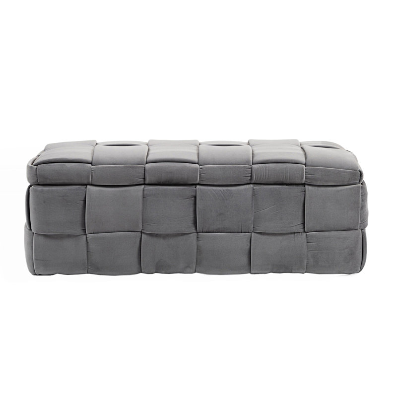 Pransh Velvet Upholstered Storage Bench, Dark Gray