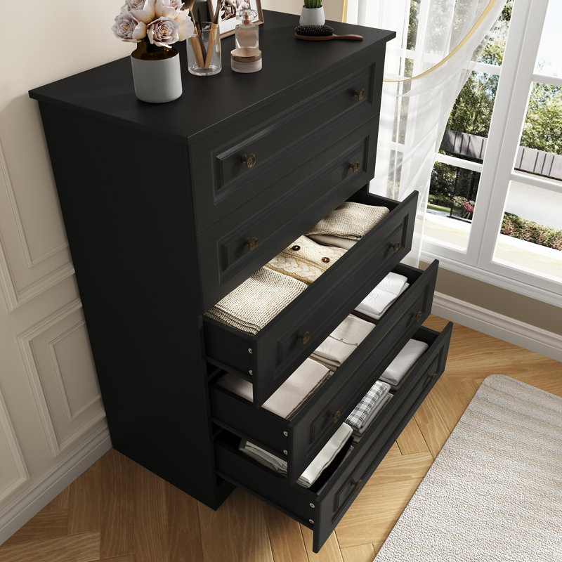 Ensemble de 2 commodes à 5 tiroirs modernes en bois l 29,5 po, Noir