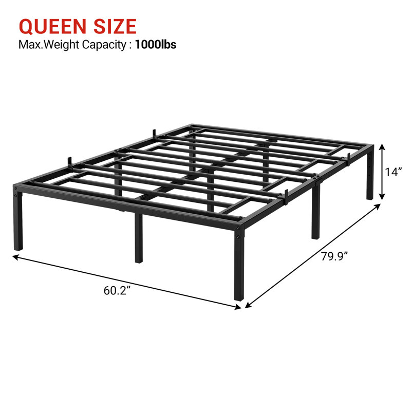 Black Metal Queen Bed Frame with Storage and Slats