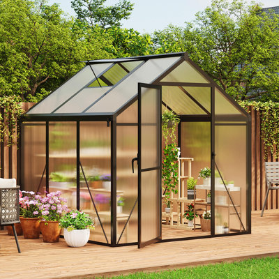 Outdoor Greenhouse Kit with Aluminum Frame, Polycarbonate Panels, Adjustable Roof Vent, Lockable Door, Spacious Gardening Greenhouse