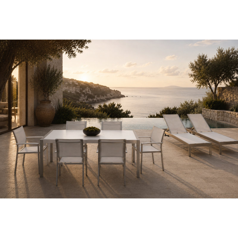 Aynura 9-Piece Outdoor Dining & Lounge Set – Modern Aluminum Patio Furniture Set with 71" Dining Table, Stackable Chairs & Reclining Loungers