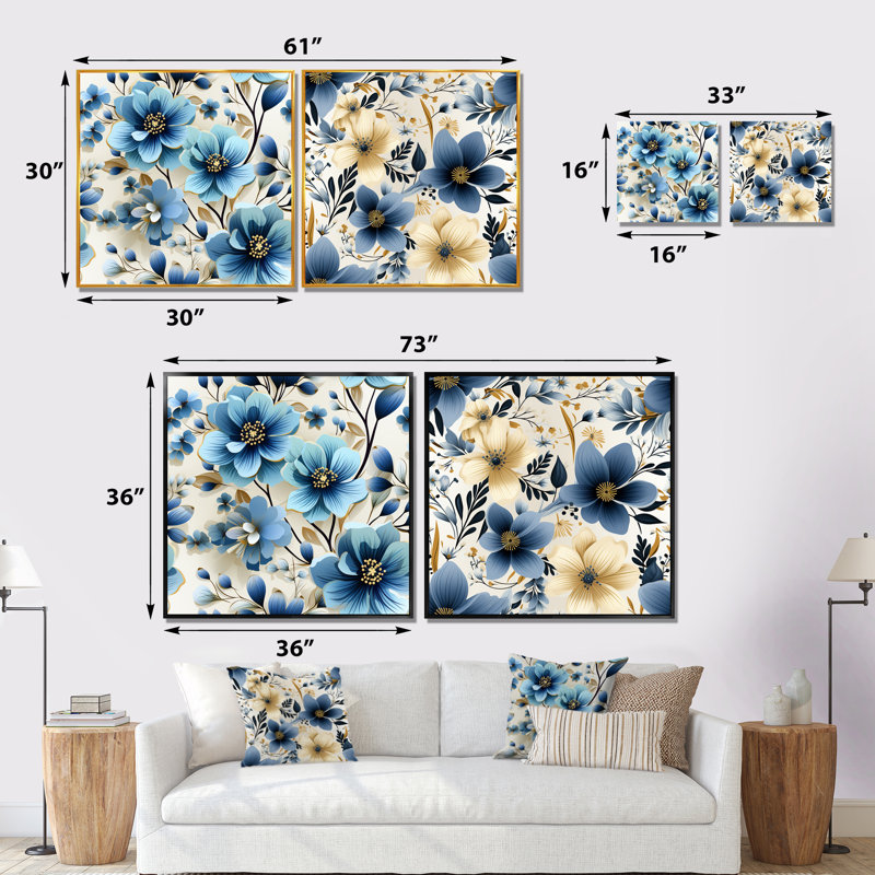 Crawfordville - ensemble de 2 impressions murales florales, H 30 po x l 61 po x P 1 po, Cadre noir
