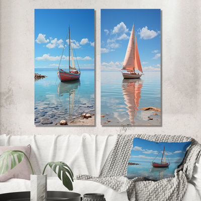 Maritime Sailboard Horizon - Coastal Canvas Wall Art Set Of 2