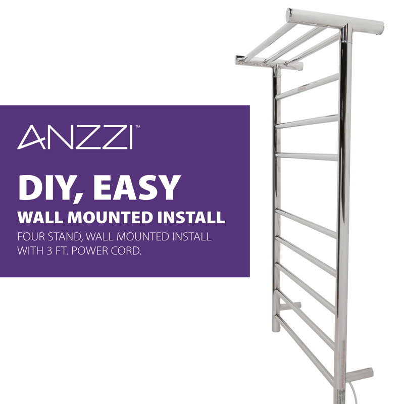 Polished Chrome 8-Bar Stainless Steel Wall Mounted Towel Warmer